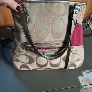 Coach Beige and Pink Signature Shoulder Bag